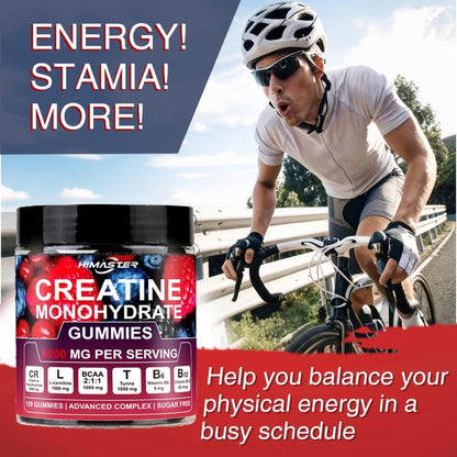 Creatine Monohydrate Gummies 8000mg Blueberry Flavor – with L-Taurine, BCAA, Vitamin B6 & B12 | Pre-Workout Muscle Strength & Endurance Supplement for Men & Women | 120 Count | Yeah Buddy Formula
