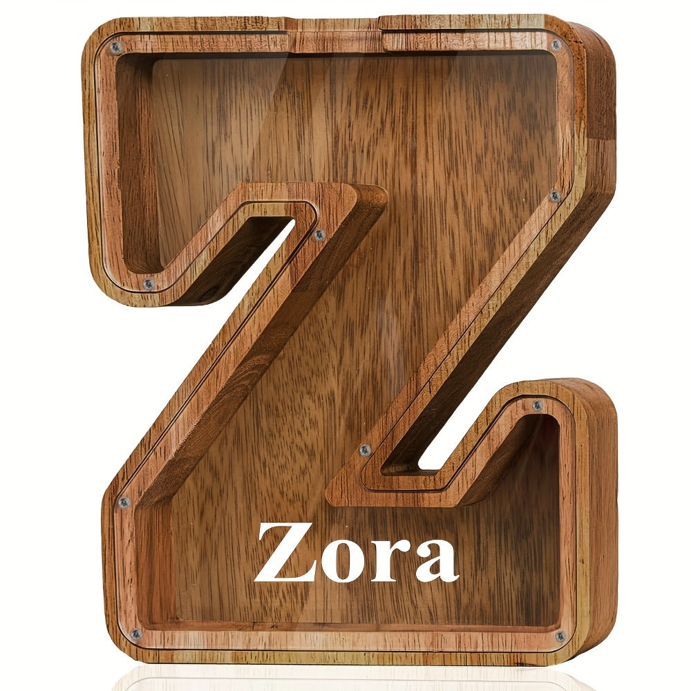 Personalized Wooden Piggy Bank for Kids – A-Z Alphabet Letter Initial Coin & Bill Savings Bank for Boys & Girls, Toddlers to Big Kids | Birthday Christmas Baby Shower Gift | Financial Literacy Toy & Room Decor