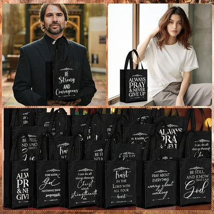 Christian Gift Bags Bulk with Handle – 24/48 Pcs Bible Verse Religious Reusable Bags Medium Size for Church Visitors Baptism Wedding Party Favors Father’s Day Black