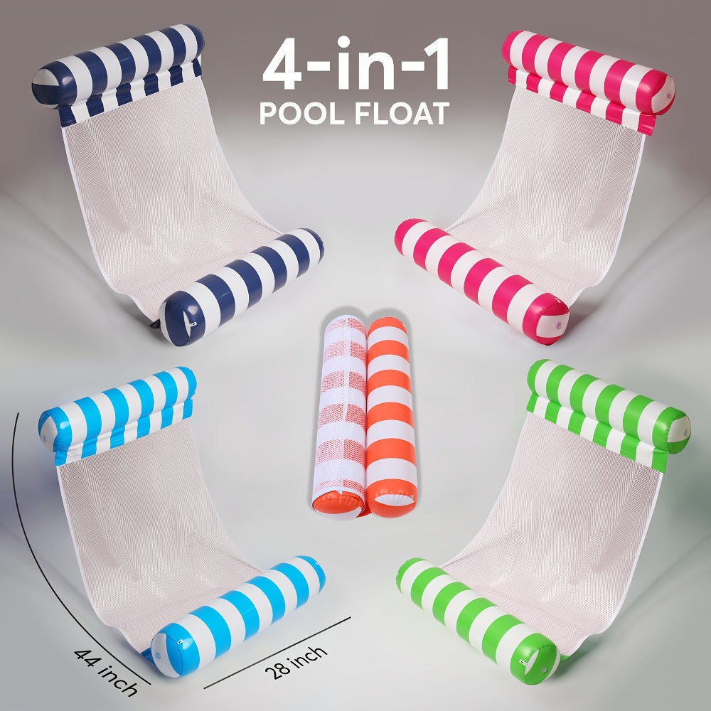 Heavy Duty Inflatable Pool Float Hammock for Adults – 4-in-1 Lounge Chair Saddle Drifter & Floating Bed, Striped Multi-Pack 3 or 8 Pack for Pool Lake River Summer