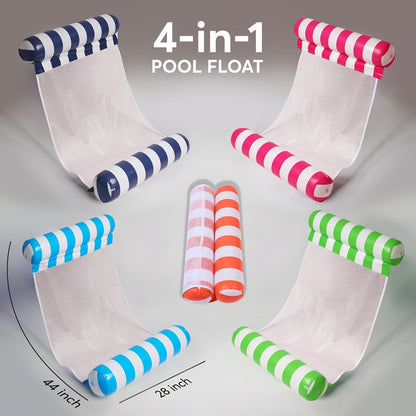 Heavy Duty Inflatable Pool Float Hammock for Adults – 4-in-1 Lounge Chair Saddle Drifter & Floating Bed, Striped Multi-Pack 3 or 8 Pack for Pool Lake River Summer
