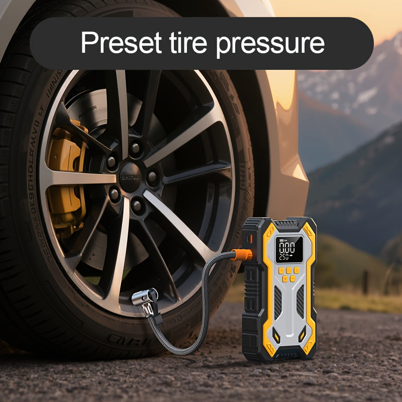 10000A 7-in-1 Multifunctional Emergency Start Power Supply, 150PSL Portable Car Battery Starter, Digital Tire Inflator, Suitable for 2.64 Gallon Gasoline Or 2.38 Gallon Diesel Batteries, LED Emergency Light, Car Accessory Tool.
