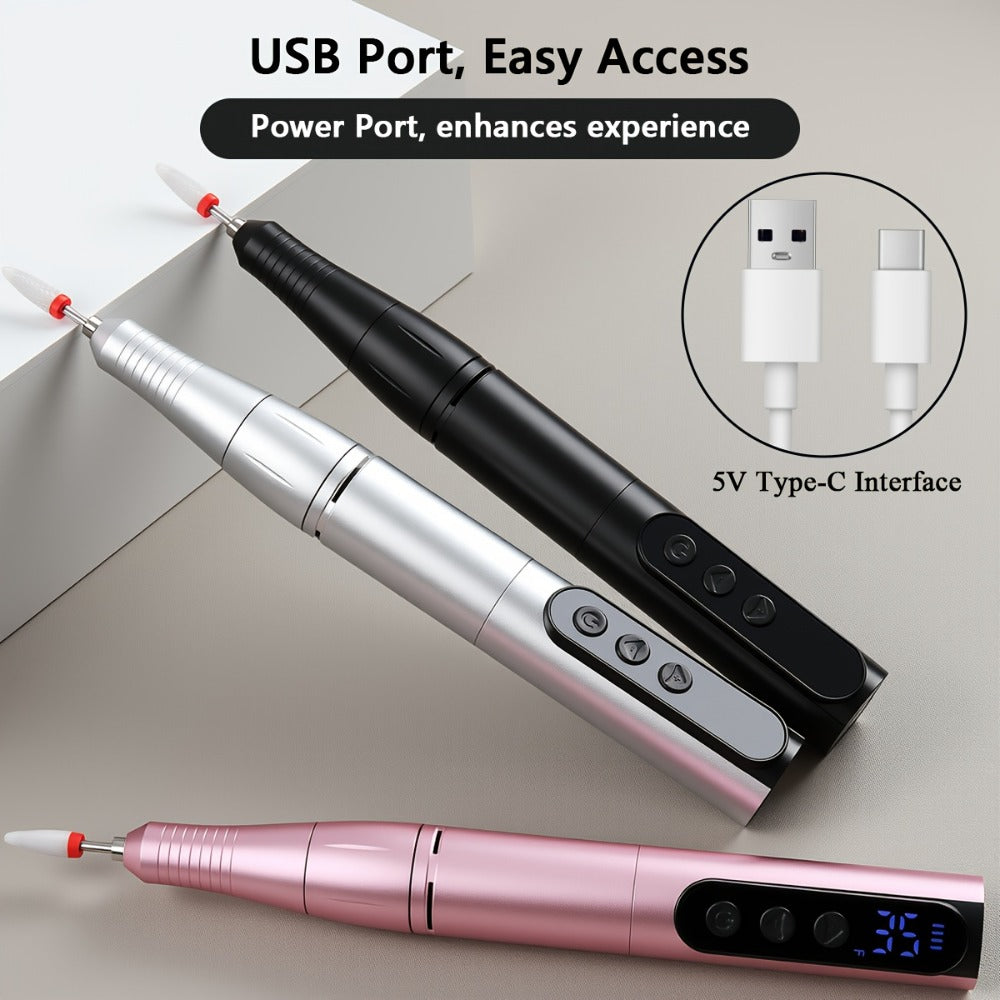 35000RPM Electric Nail Drill Rechargeable – Portable USB-Powered Low Noise Nail Efile for Manicure & Pedicure | Professional Cordless Nail Drill for Acrylic & Gel Nails, Gift for Women