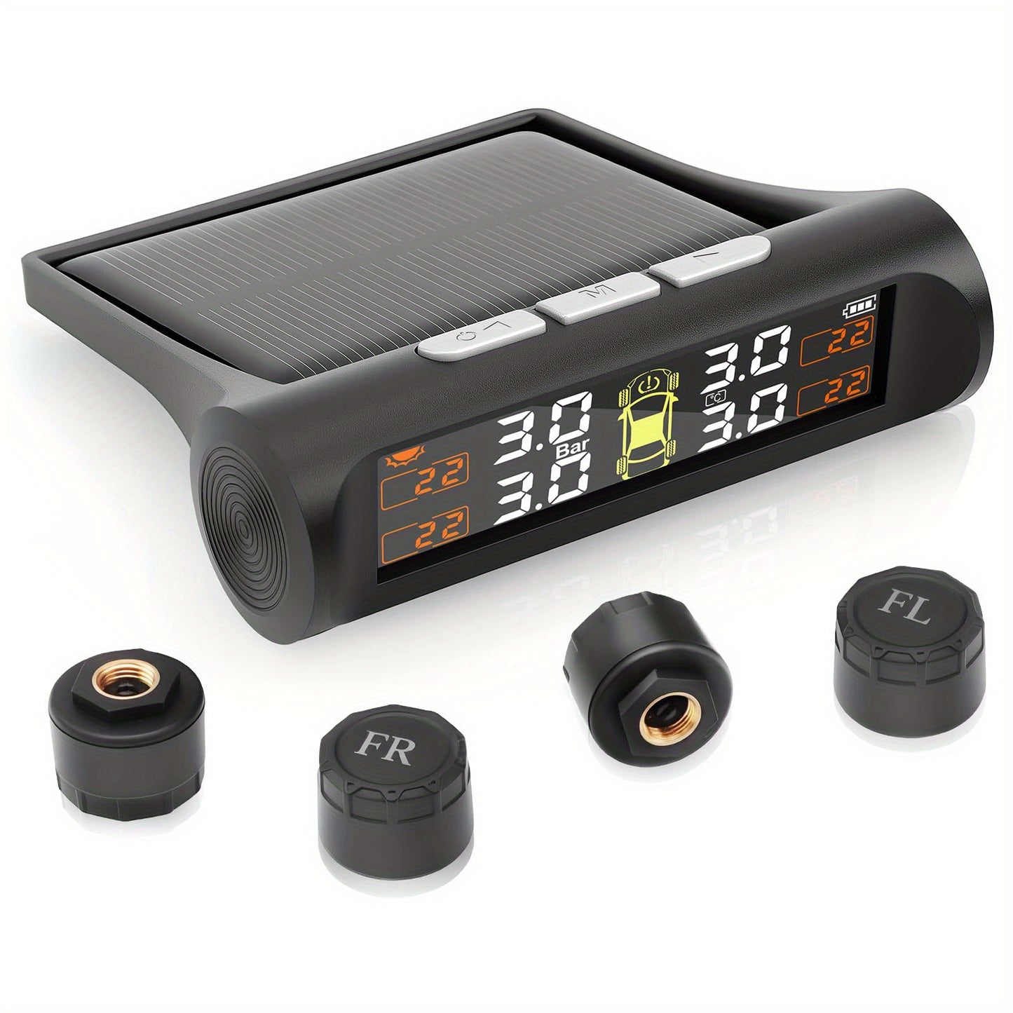 [TPMS With Solar Charging] Tire Pressure Monitoring System, TPMS With Solar Charging And USB Charging, 5 Alarm Modes, Real Time Monitoring Pressure And Temperature, Auto And Color Display Screens, Suitable For 4 Wheeled Vehicles