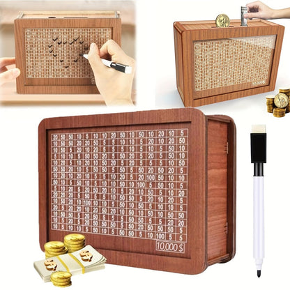 Wooden Savings Bank with Digital Counter 2-Pack – 7.87x5.7" Adult Coin Bank Holds $10,000, Savings Goal Tracker Box, Ideal Gift for Friends Family Home Decor