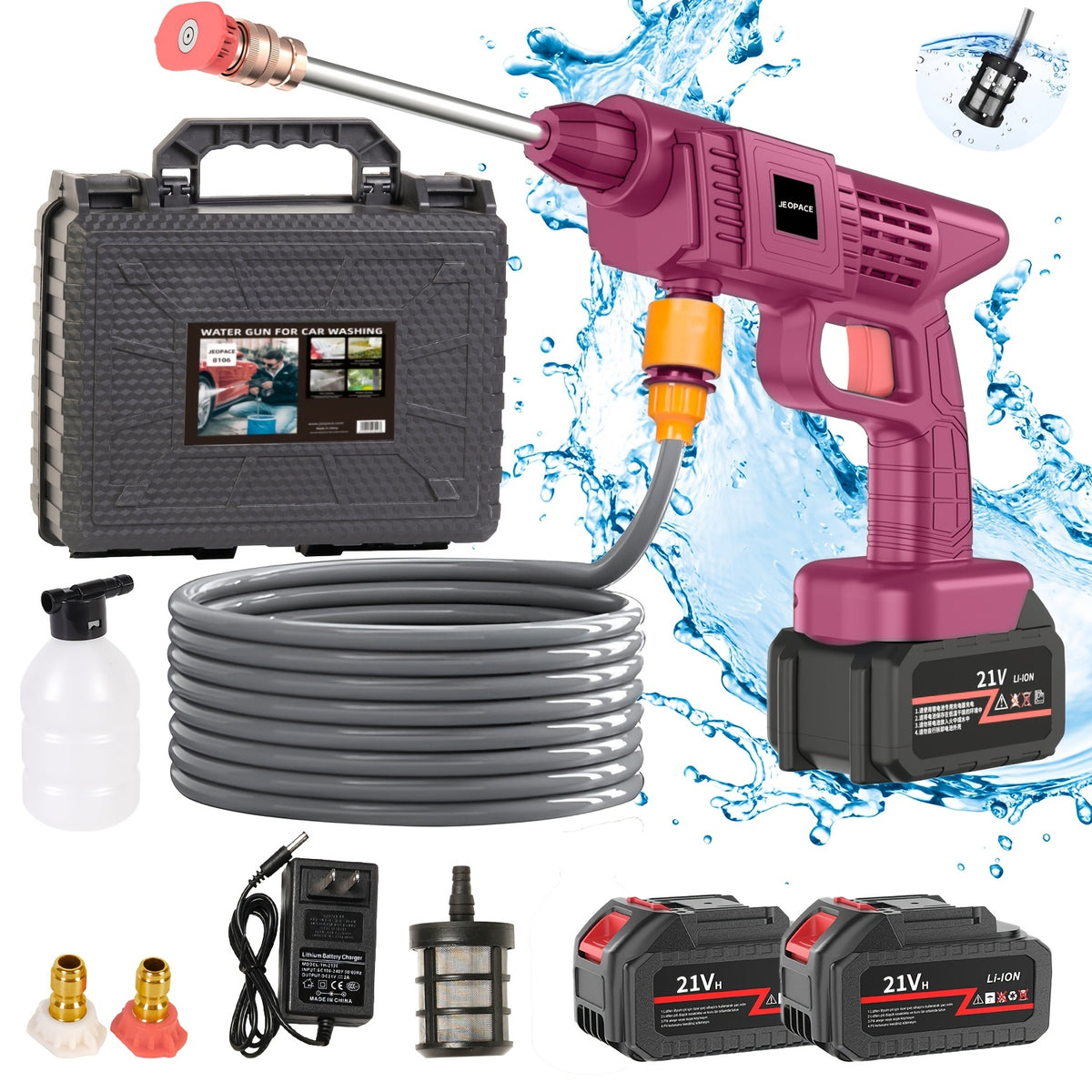 1 Wireless High Pressure Water Gun, Portable Cordless Car Washing Tool, Powerful Car Washing Tool, Garden Hose Nozzle, Multi-functional Watering Tool, Suitable for Home, Garden, Car, Elevator..