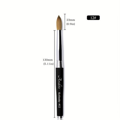 100% Pure Kolinsky Round Head Acrylic Nail Art Brush Black Metal Handle Size 12 14 16 18 – Professional Nail Extension & Acrylic Powder Application Brush