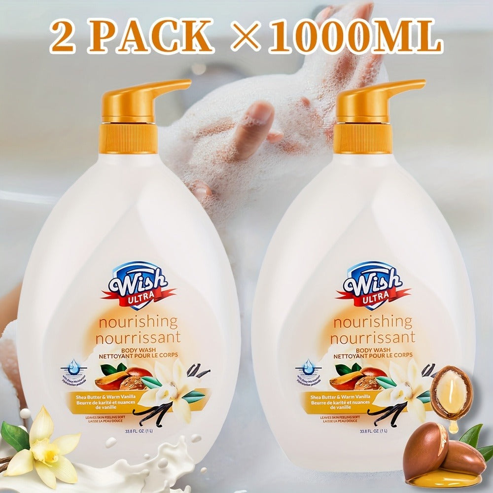 Vitamin E Moisturizing Body Wash 2-Pack 1000ml Each 5 Fragrances — Deep Cleansing Long-Lasting Scent Shower Gel for All Skin Types | Cucumber Milky Mango Peach & Almond | Unisex Men & Women