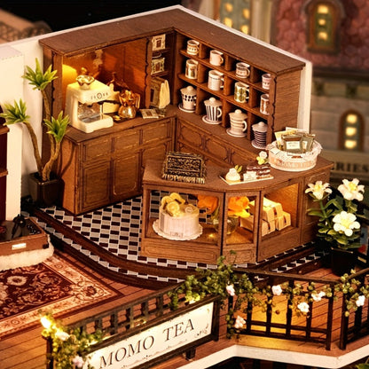 3D Wooden Miniature House Puzzle Model Kit Jungle Momo Tea – Handmade Retro DIY Craft No Glue No Battery Scene Building for Adults Teens Birthday Christmas Valentine Gift for Her