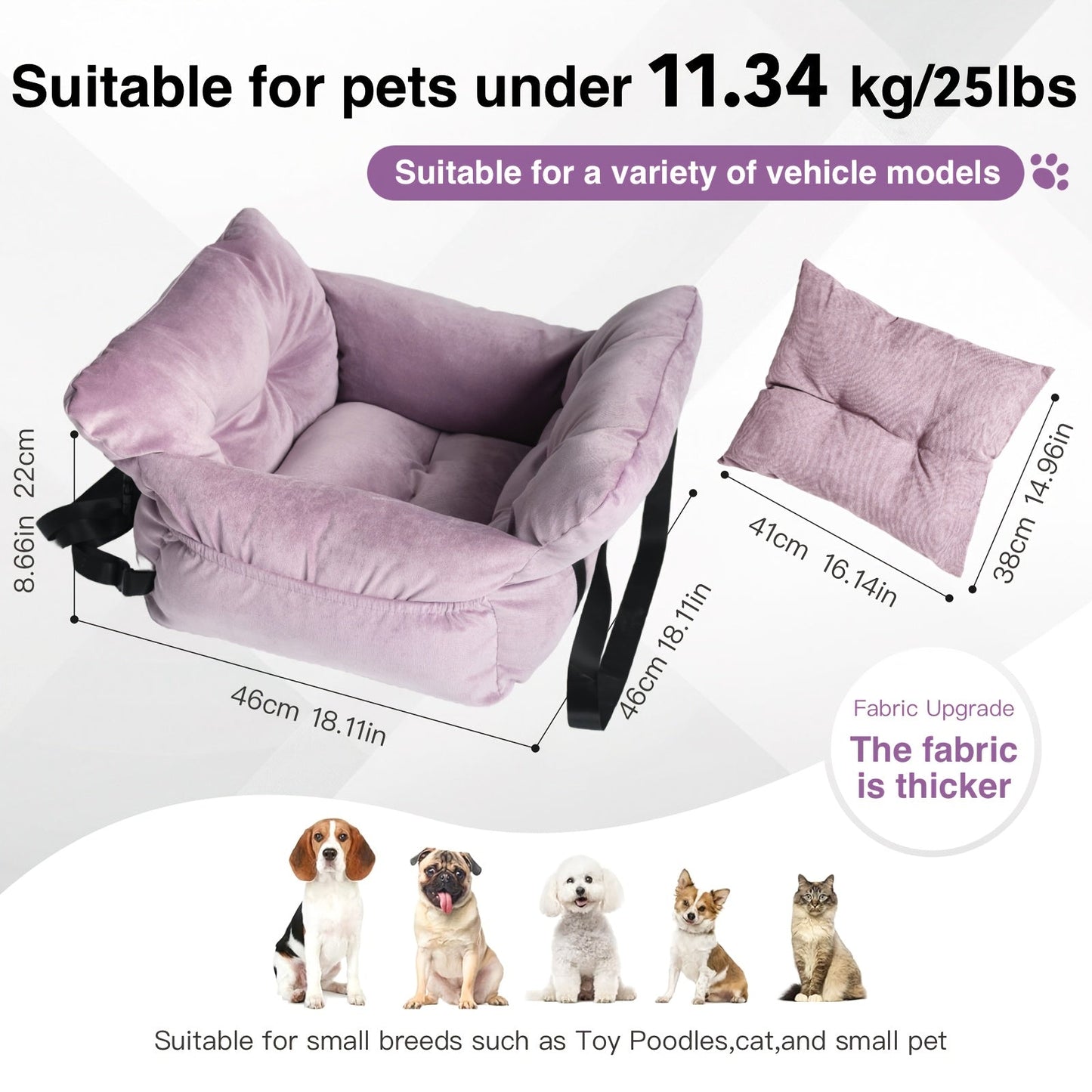 Dog Car Seat Carrier Booster with Safety Harness - Pet Travel Seat for Dogs & Cats, Handheld & Shoulder Strap, Fits Front & Back Seat, Multi-Scene Use for Cafe Park Outdoor