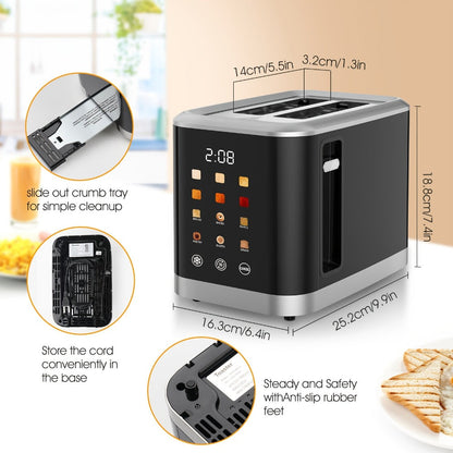 Smart Digital Toaster 2 Slice with Touch Screen LCD Display, 6 Bread Types & 6 Shade Settings, Extra Wide Slots, Stainless Steel – Bagel, Cancel & Defrost Functions for Modern Kitchen