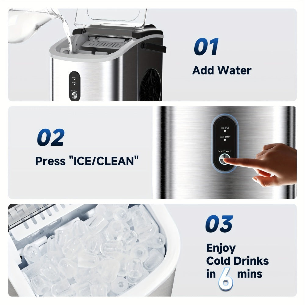 Portable Ice Maker Countertop – Bullet Ice Machine 26-29 Lbs Daily, 9 Ice Cubes in 6 Mins, Self-Cleaning, Quiet Under 45dB, with Handle, Basket & Scoop, for Home, Kitchen, Camping & RV
