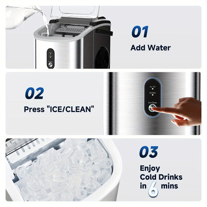Portable Ice Maker Countertop – Bullet Ice Machine 26-29 Lbs Daily, 9 Ice Cubes in 6 Mins, Self-Cleaning, Quiet Under 45dB, with Handle, Basket & Scoop, for Home, Kitchen, Camping & RV