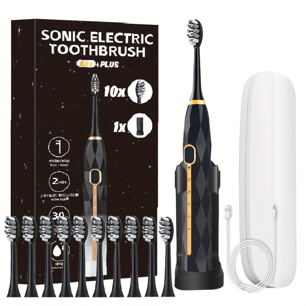 IPX8 Sonic Electric Toothbrush with 8 Replacement Brush Heads — Metal Shaft, USB Rechargeable 500mAh, Travel Case & Holder, Deep Plaque Removal for Adults Men & Women, 5 Colors