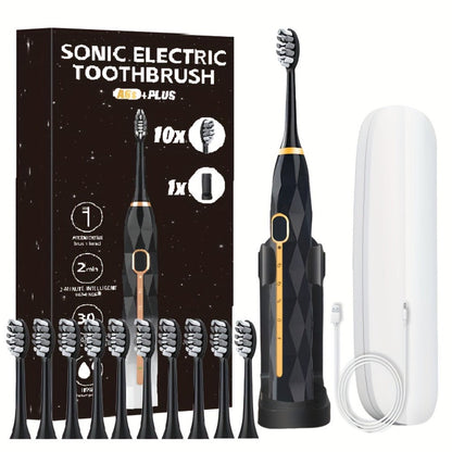 IPX8 Sonic Electric Toothbrush with 8 Replacement Brush Heads — Metal Shaft, USB Rechargeable 500mAh, Travel Case & Holder, Deep Plaque Removal for Adults Men & Women, 5 Colors