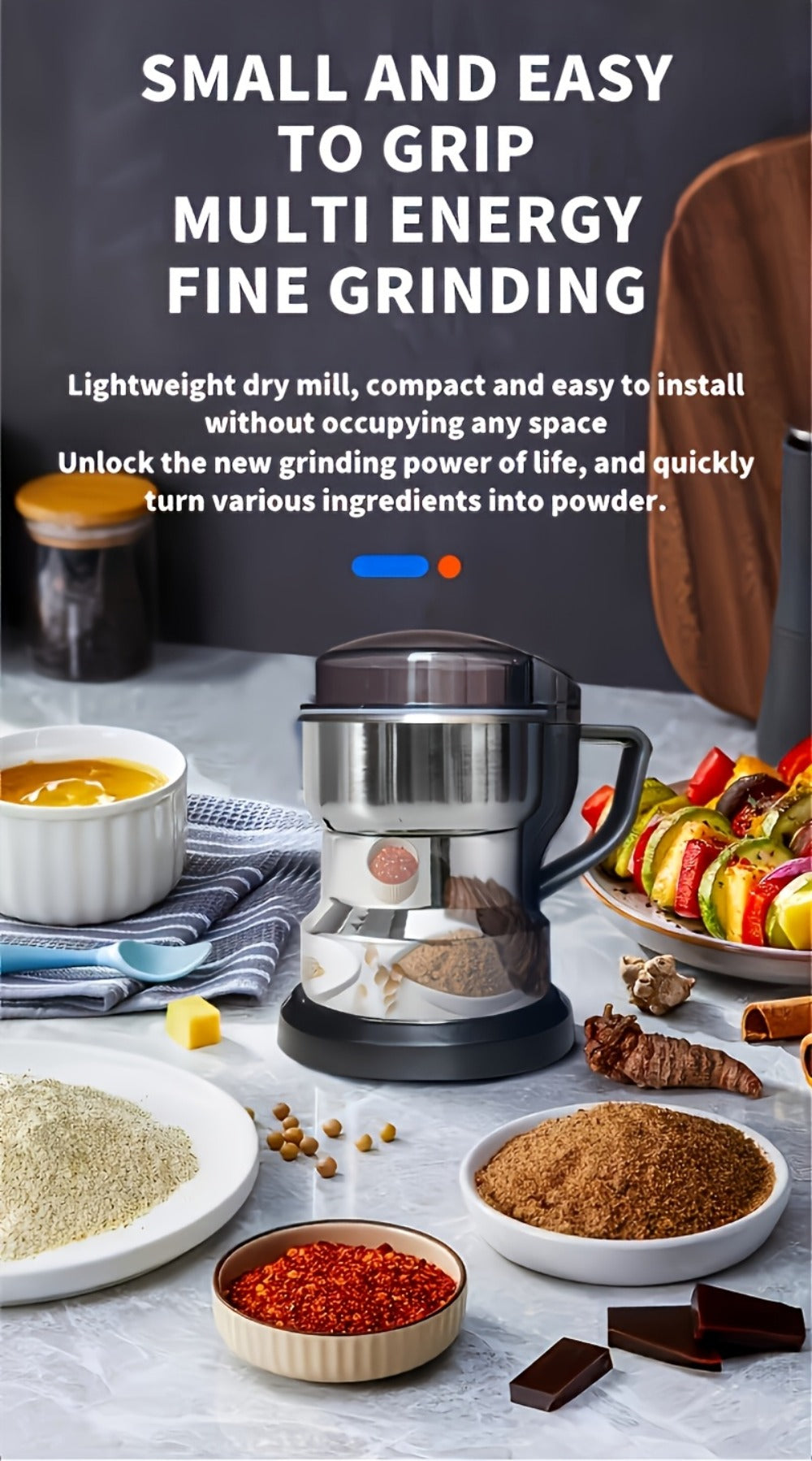 Electric Grain Grinder Mill – High-Speed Spice Coffee Herb Grinding Machine with Powerful Motor, Compact Design for Home Kitchen Use, 1 or 2 Piece Set Available