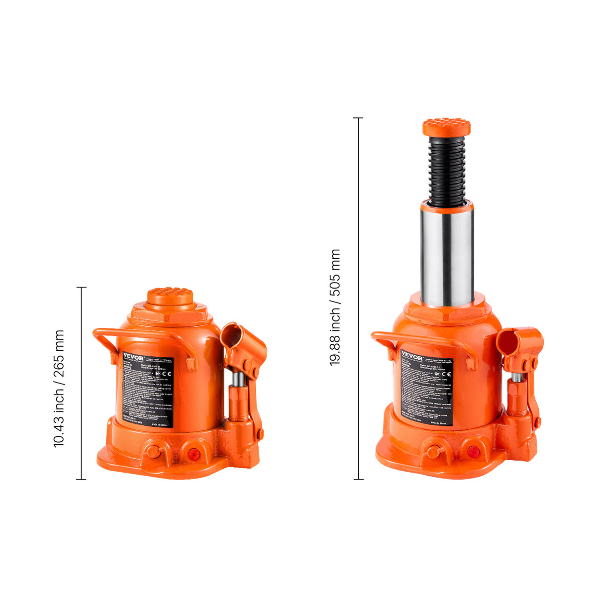 VEVOR Hydraulic Bottle Jack 20 Ton Manual High Lift Automotive Car Repair Shop
