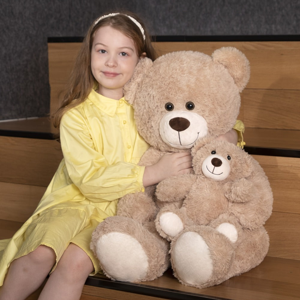 Mommy and Baby Teddy Bear Set – Giant Light Brown Plush Stuffed Animal Duo Heartwarming Gift for Kids Girlfriend Mom, Mother's Day Valentine's Day Christmas Baby Shower Birthday