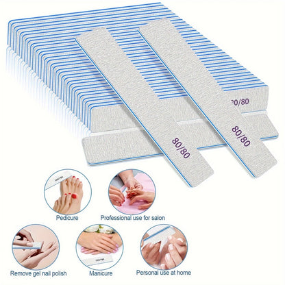 Professional Nail Files 50pcs Bulk Set Double Sided Emery Boards – 80/80, 100/100 & 100/180 Grit Options for Acrylic, Gel & Natural Nails | Washable Reusable Nail Shaping Tools for Home & Salon