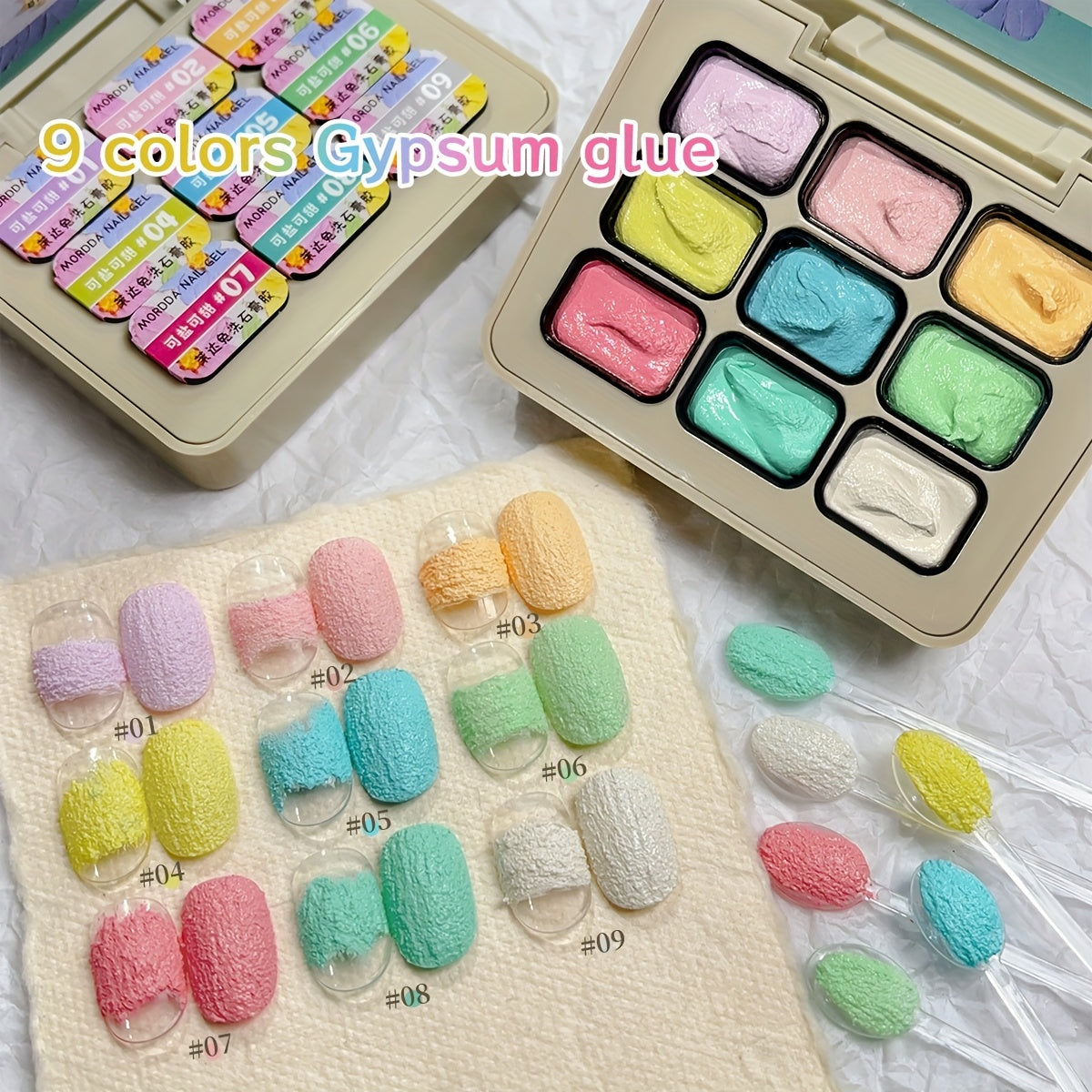 Plaster Gel Nail Art Set 9 Colors No-Wipe 3D Gypsum Gel Polish - High Saturation Macaron Salty Sweet Palette for Sculpting Textured Dimensional Nail Designs Salon & Home DIY UV LED