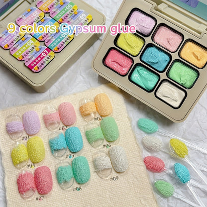 Plaster Gel Nail Art Set 9 Colors No-Wipe 3D Gypsum Gel Polish - High Saturation Macaron Salty Sweet Palette for Sculpting Textured Dimensional Nail Designs Salon & Home DIY UV LED