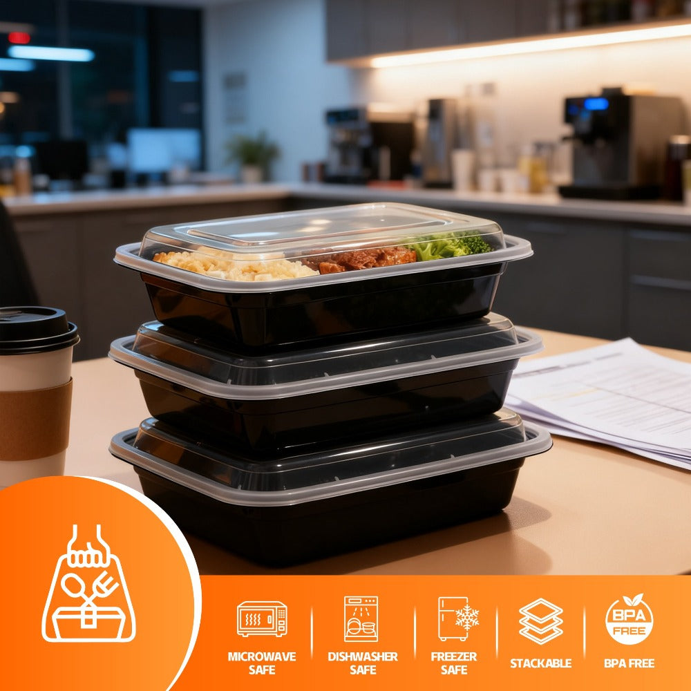 Meal Prep Containers with Lids 50 Pack BPA Free – 32oz & 38oz Stackable Disposable Plastic Food Storage Containers, Microwave Dishwasher Freezer Safe | Restaurant, Catering, Home Kitchen & Lunch Boxes