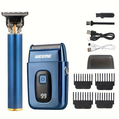 Home Hair Clipper Kit Multi-Functional All-in-One Cordless Electric Hair Cutting Set for Men Women Lightweight Travel-Friendly Easy to Use Golden Blue