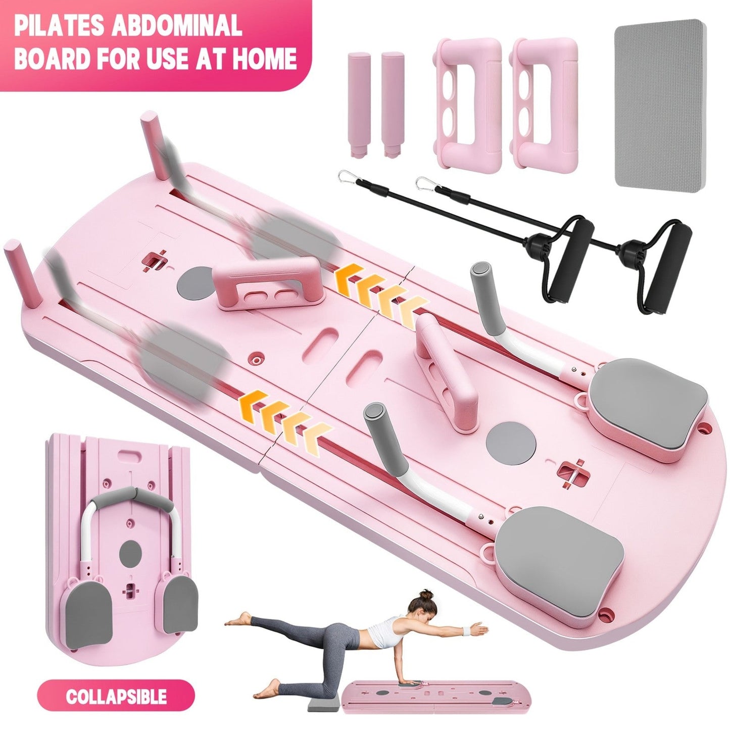 Foldable Pilates Board 8-in-1 with Resistance Bands – Anti-Slip Yoga Push-Up Board for Core Strength, Balance, Fat Burning & Full Body Home Gym Training