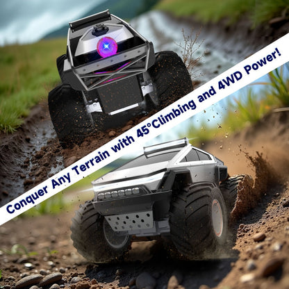 1:12 Scale RC Monster Truck 4WD All-Terrain – Remote Control Cybertruck & Pickup Truck with LED Lights & Sound Effects, 2.4GHz Rechargeable RC Car Gift for Boys Ages 6 7 8 9 10 Birthday Christmas