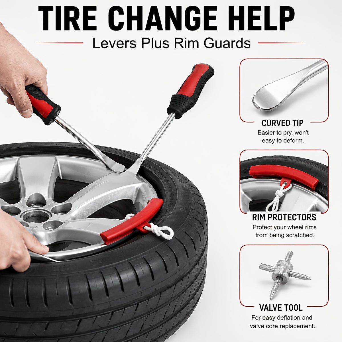 29/24/12pcs Tire Changing And Valve Service Tool Kit with Tire Lever Tools, Valve Caps, Valve Cores, 4-Way Valve Tool, And Storage Pouch for Garage Tire Maintenance And Vehicle Care