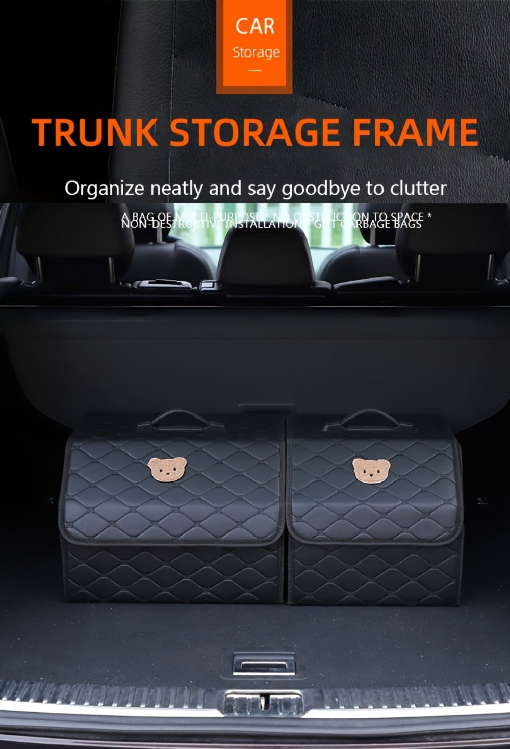 Car Trunk Storage Box Foldable Faux Leather Organizer – High-Capacity 30L/35L Vehicle Cargo Box, Multi-Pocket Space-Saving Trunk Organizer for Women, Daily Use & Road Trips