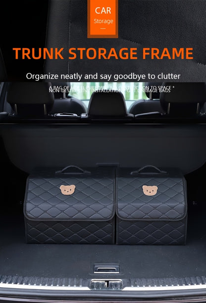 Car Trunk Storage Box Foldable Faux Leather Organizer – High-Capacity 30L/35L Vehicle Cargo Box, Multi-Pocket Space-Saving Trunk Organizer for Women, Daily Use & Road Trips