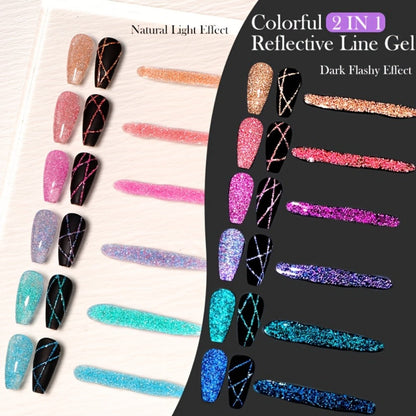 Reflective Glitter Line Gel Nail Art Set LILYCUTE Sparkling Stripe 3pcs 5ml Each - Ultra-Thin Pull Line Drawing Graffiti Gel Polish LED UV Cured DIY Home Manicure for Women