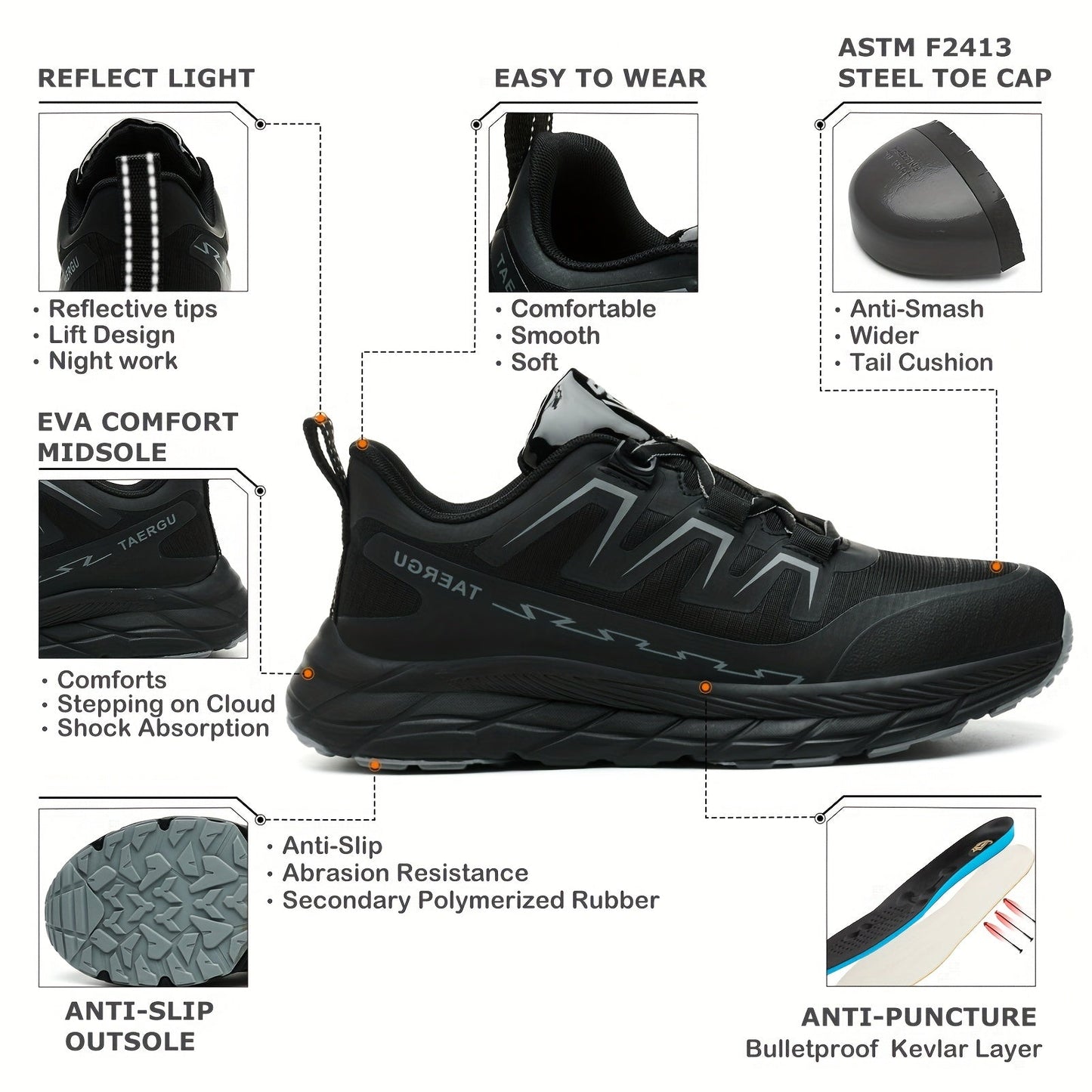 Men's Work & Safety Shoes - Non-Slip Sole Lightweight for Everyday Wear 561573