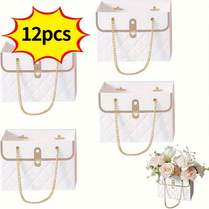 Paper Flower Bouquet Gift Bags with Metal Chain Handle Bulk – 12/24/36/48 Pcs Tote Bags for Wedding Party Birthday Florist Graduation Holiday Colorful Gift Wrapping