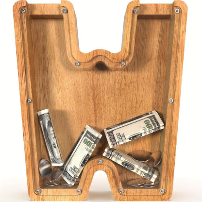 Wooden Letter Penny Bank – Alphabet Coin Bank Savings Box for Kids & Adults, Personalized Money Bank Birthday Gift, A to Z Initial Letter Bank