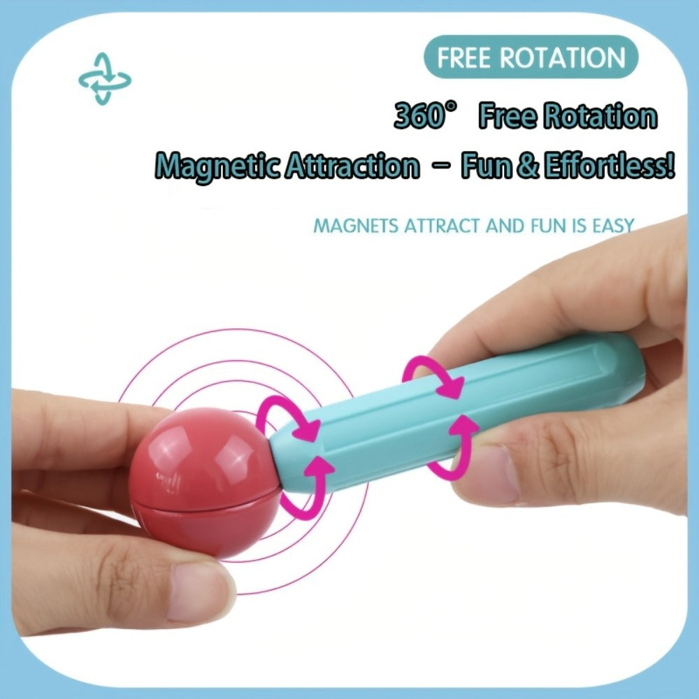 Magnetic Building Sticks Set 62 Pcs – 360° Rotating Oversized Magnetic Tiles Balls Educational 3D STEM Toy Kids Ages 3+ Build Castles Cars Shapes Birthday Christmas Gift