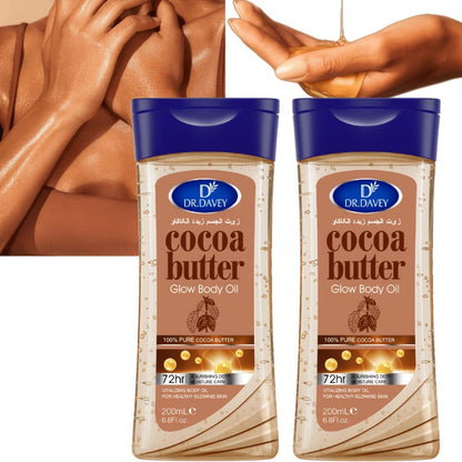Cocoa Butter Body Oil Set 2 Pcs - Pure Cocoa Radiant Glow Gel Oil, Non-Greasy Fast Absorbing Moisturizing Body Oil for Dry Skin, Deep Hydration Body Care for Women All Seasons