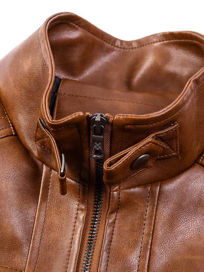 Men's Lightweight Faux Leather Zip-Up Jacket