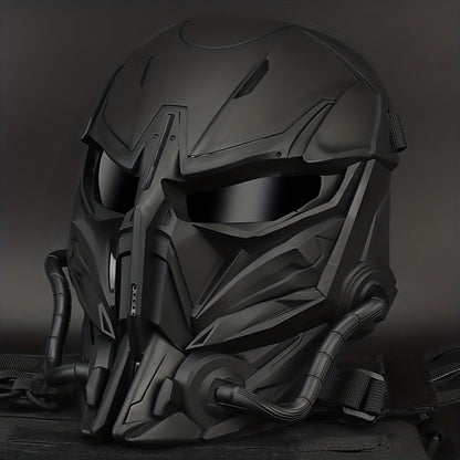 Cyberpunk Full Face Mask Breathable Anti-Fog Nylon Silver – Complete Face Covering for Halloween Carnival Rave LARP Cosplay, Sci-Fi Costume Helmet Prop, 9x8in Unisex Adults Teens