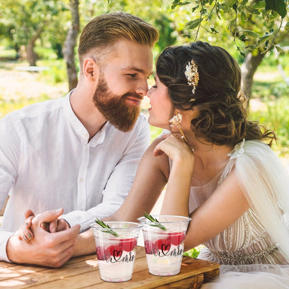 Disposable Wedding Cups 200 Pack 10oz Clear Plastic Glasses Bulk for Wedding Reception Supplies Bridal Shower Anniversary Birthday Party Mr and Mrs