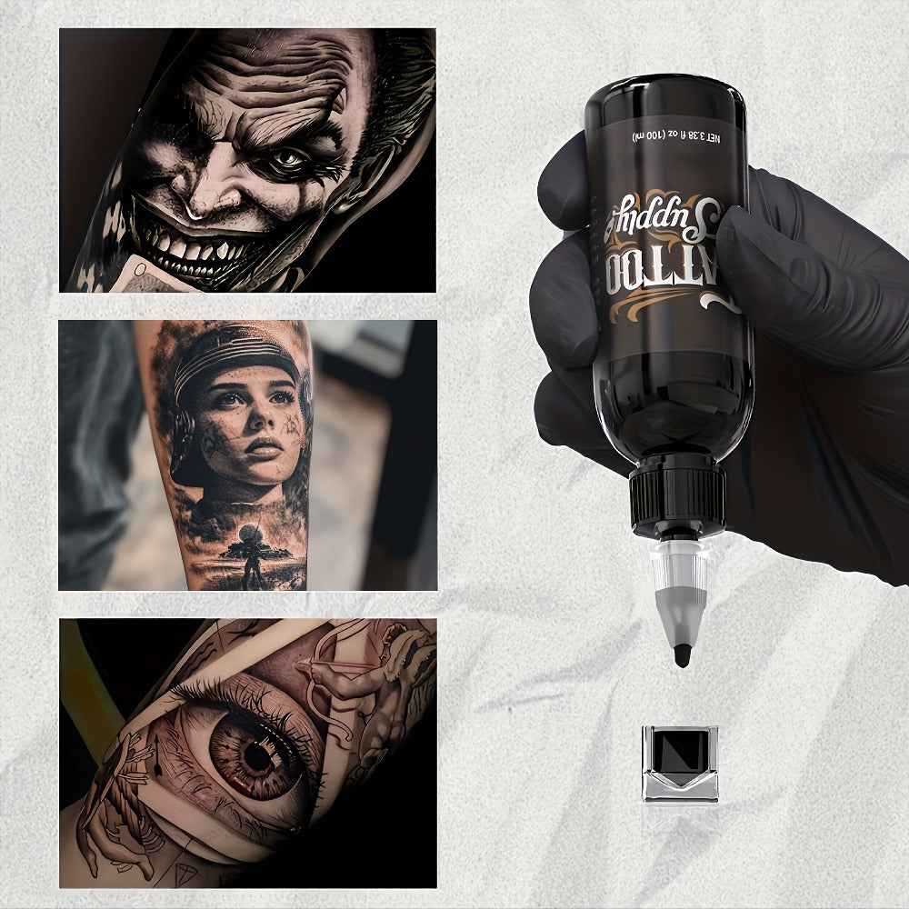 Neebol Super Black Tattoo Ink Darkest Outlining Shading Blending Fade-Resistant Professional Body Art Pigment for Artists & Beginners 100ml 250ml