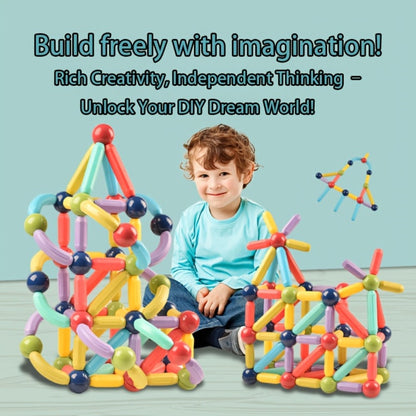 Magnetic Building Sticks Set 62 Pcs – 360° Rotating Oversized Magnetic Tiles Balls Educational 3D STEM Toy Kids Ages 3+ Build Castles Cars Shapes Birthday Christmas Gift