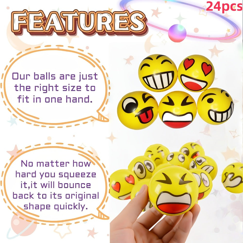 Stress Balls Bulk 24 Pack Mini Squeeze – Funny Emoji Face Foam Stress Relief Toys for Kids & Adults, Classroom Prizes, Carnival Rewards, Birthday Party Favors & Holiday Giveaways