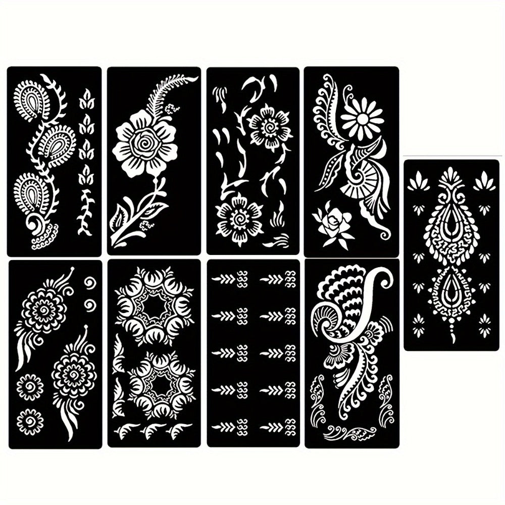 Reusable Tattoo Stencil Templates 9 Sheets Large Flower Designs Airbrush Glitter Body Art Kit for Arms Hands Navel Legs DIY Party Festival Fake Temporary Tattoo Supplies