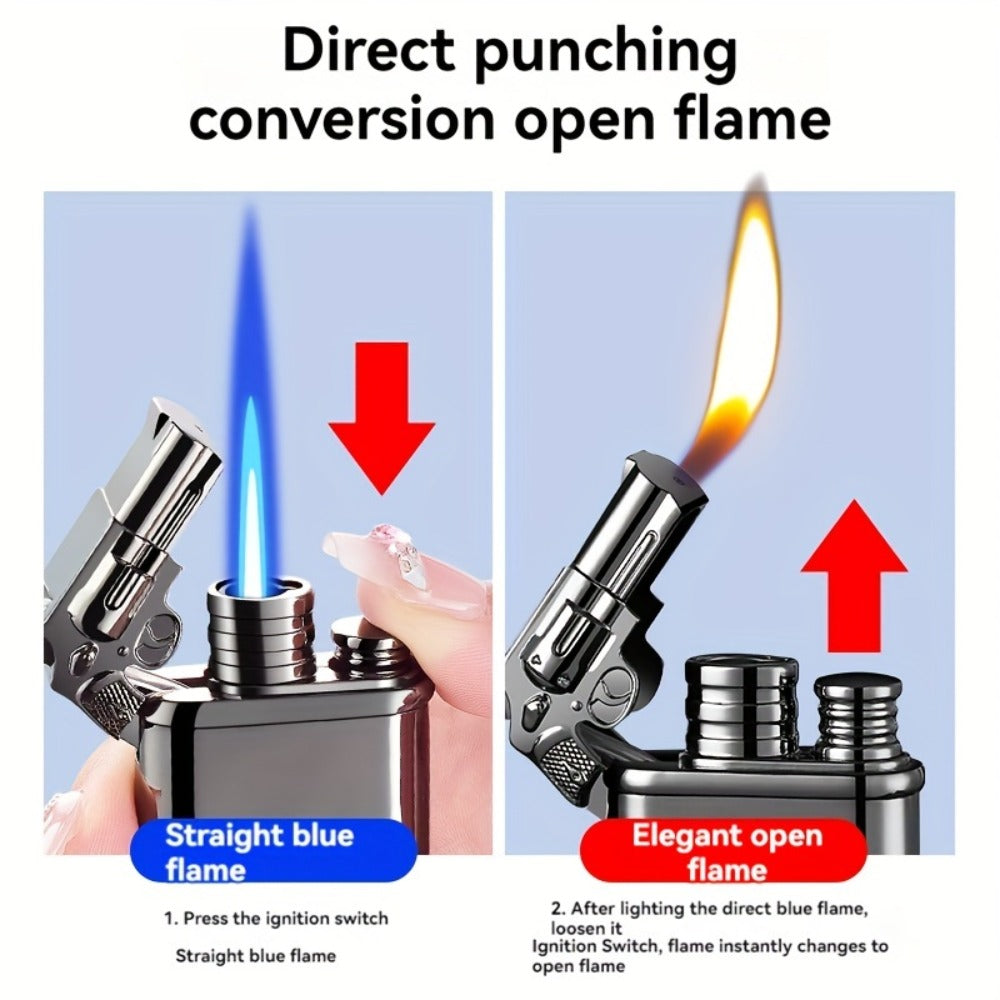 Double Flame Retro Metal Lighter Windproof Refillable Butane Outdoor Portable Quartz Ignition Dragon Eagle Gun Type Ice Golden Bronze Mahogany Creative Men Gift Box Packaging
