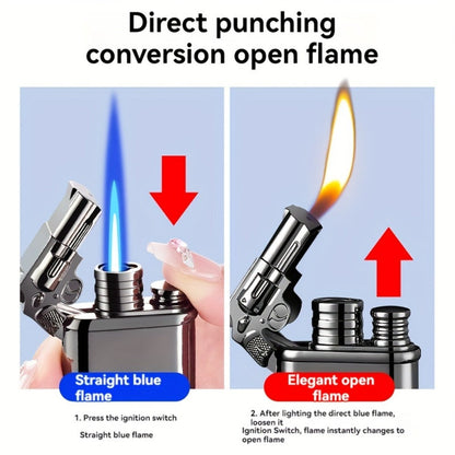 Double Flame Retro Metal Lighter Windproof Refillable Butane Outdoor Portable Quartz Ignition Dragon Eagle Gun Type Ice Golden Bronze Mahogany Creative Men Gift Box Packaging