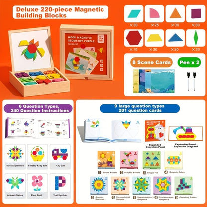 Magnetic Wooden Puzzle Board for Kids – 128/180/220/280 PCS Geometric Shape Recognition & Logical Thinking Toy, STEM Montessori Educational Gift for Boys & Girls Ages 3 4 5 6 7 8