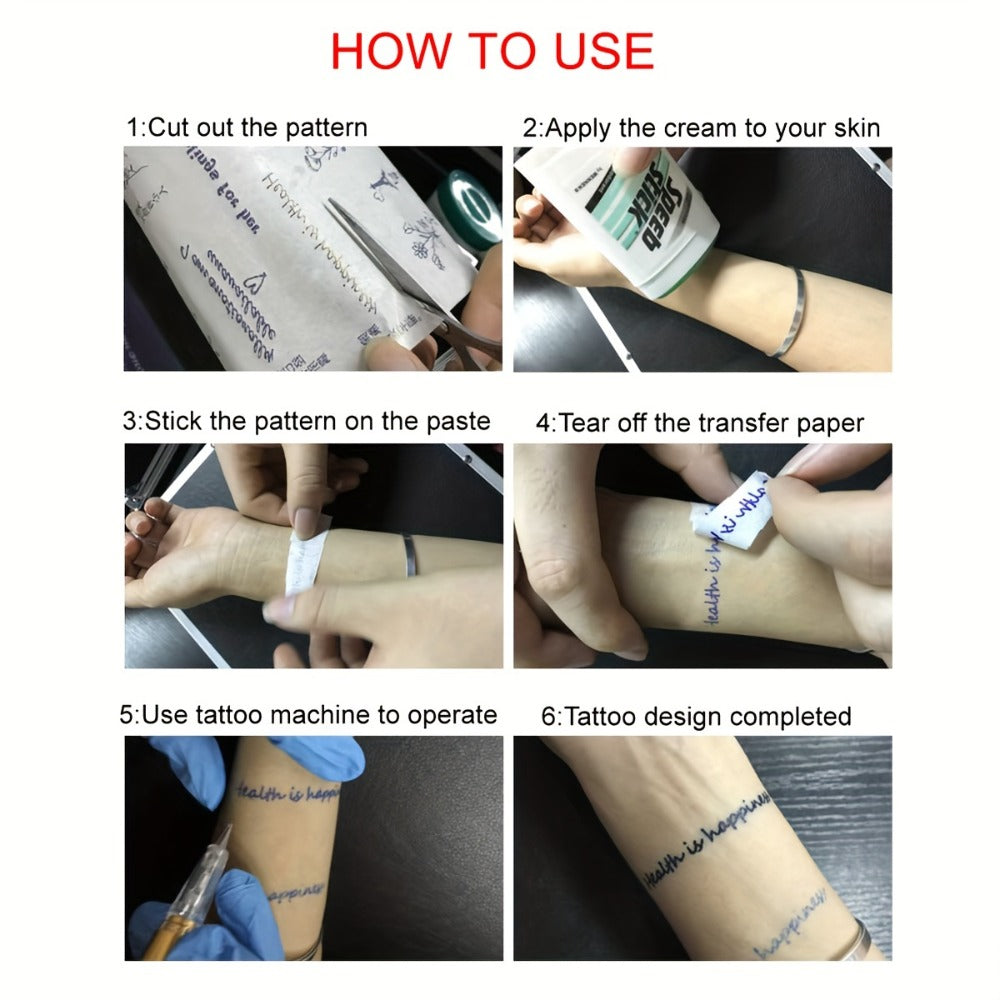 DIY Tattoo Kit for Beginners No Electricity No Drawing – A4 Transfer Paper with Patterns Stylus Ink Pen Needles Black & Red Ink Transfer Gel Complete Stick and Poke Home Tattoo Supplies Set