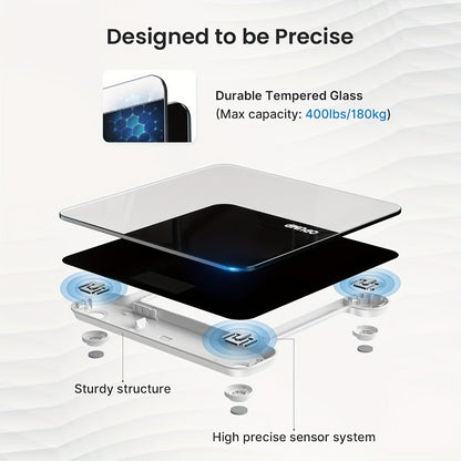 OPUMP Bathroom Scale 400lb – Highly Accurate Digital Body Weight Scale with Backlit LED Display, Batteries Included, Measures up to 400lb/180kg, Multiple Colors – Black Marble, Bronze, Sapphire & More